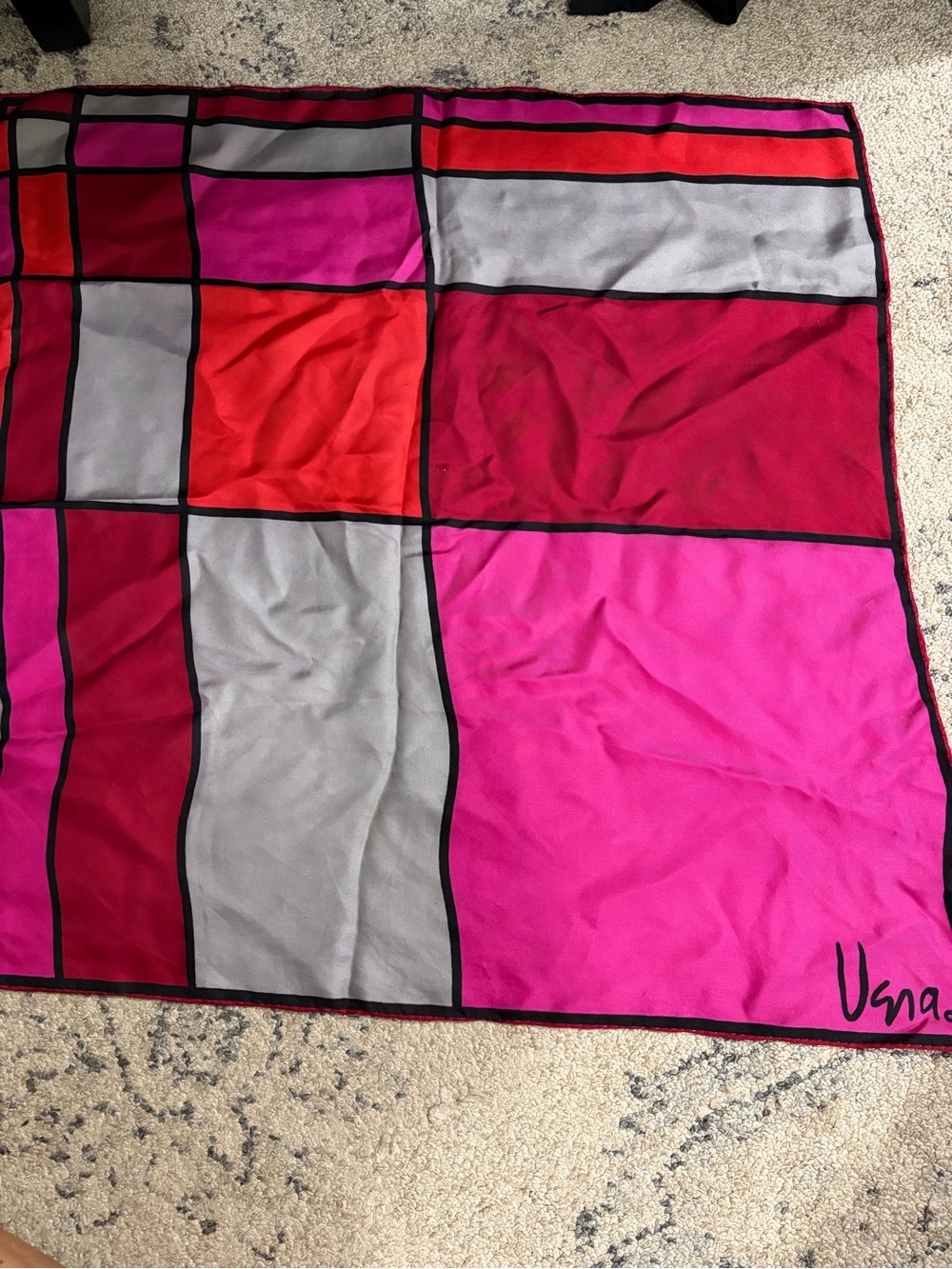 Vera Neumann Pink & Gray Geometric Silk Scarf